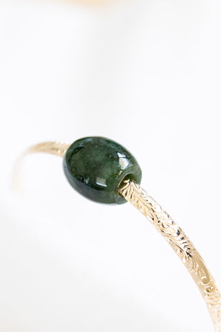 Deep Green Jade Floral Bangle