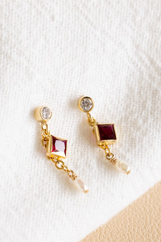 CZ Ruby Diamond & Mini Pearl CZ Studs