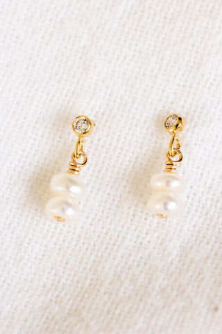 Double Mini Button Pearl CZ Studs