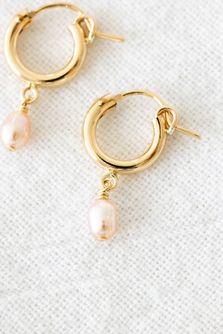 Pink Freshwater Pearl Huggie Hoops