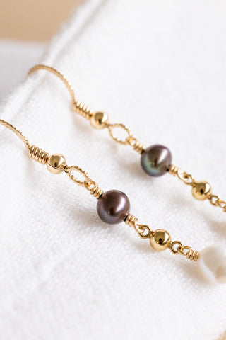 Champagne Potato & Keshi Pearl Twisted Dangle Earrings