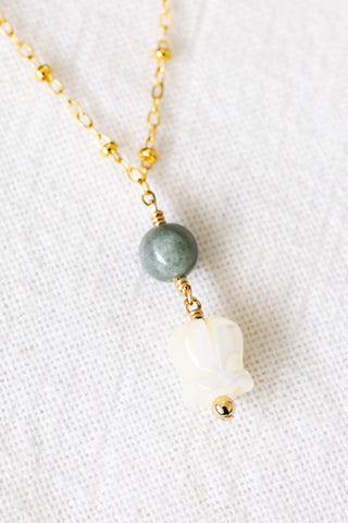 Stacked Jade & Crown Flower Beam Necklace