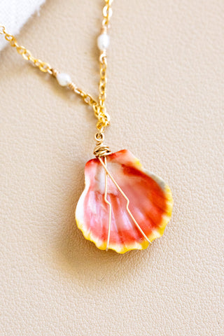 Sunrise Shell & Mini Pearl Necklace