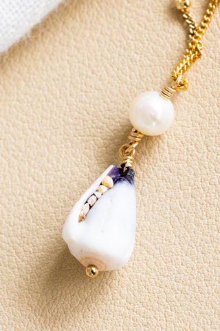 Dwarf Cone & Round Pearl Boxy Beam Necklace