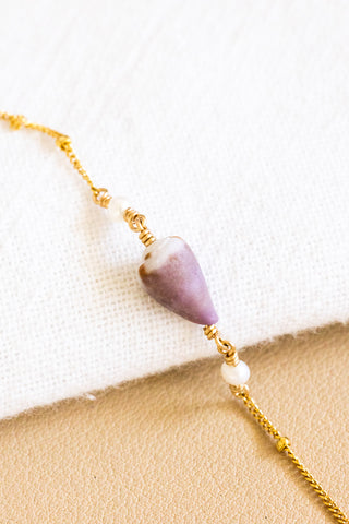 Purple Dwarf Cone & Mini Round Pearl Boxy Beam Bracelet