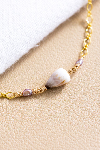 Dark Pink Pearl & Brown Tipped Dwarf Cone Eliza Bracelet