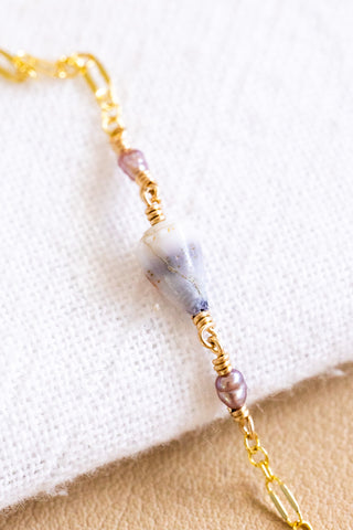 Dark Pink Pearl & Brown/Indigo Dwarf Cone Princess Bracelet
