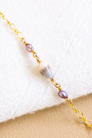 Brown Spotted/Indigo Dwarf Cone & Dark Pink Pearl Eliza Bracelet