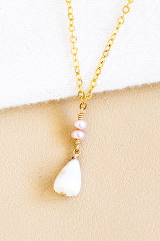 Dwarf Cone & Stacked Pink Button Pearl Necklace