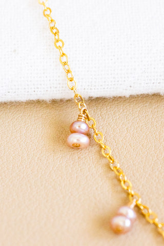 Sunrise Shell & Stacked Pink Button Pearl Drop Necklace