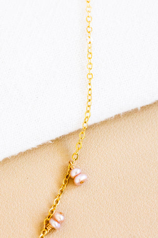 Sunrise Shell & Stacked Pink Button Pearl Drop Necklace