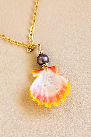 Sunrise Shell & Chocolate Pearl Necklace