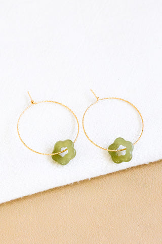 Jade Flower Twisted Hoops