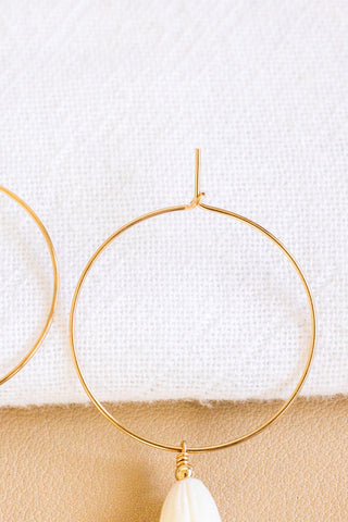 Large MOP Pikake & Bead Dainty Hoops