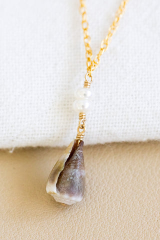 Double Button Pearl & Olive-Green Cone Mona Necklace