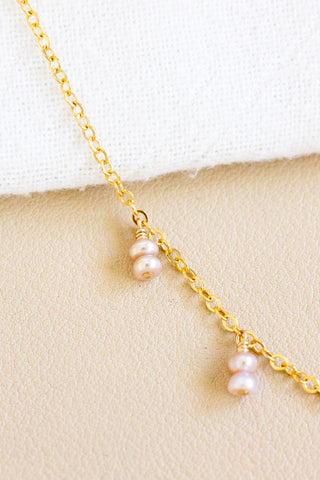 Plumeria Disc Pink Button Pearl Drop Necklace