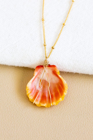 Pink/Orange Boxy Beam Sunrise Shell Necklace
