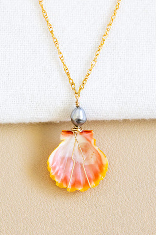 Silver Keshi Tahitian Pearl & Sunrise Shell Mona Necklace