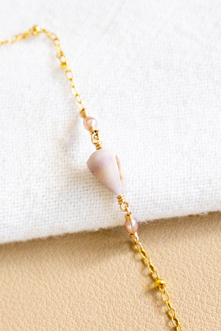 Cone Shell & Mini Dark Pink Pearl Beam Bracelet