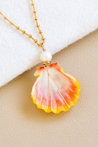 Round Pearl & Sunrise Shell Mini Anela Necklace