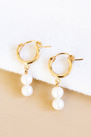 Double Round Pearl 12mm Huggie Hoops