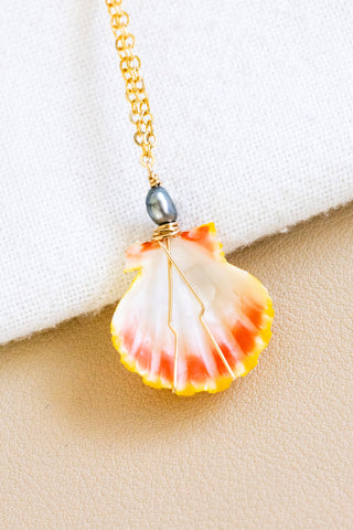 Mini Vibrant Yellow Sunrise Shell & Keshi Tahitian Pearl Necklace