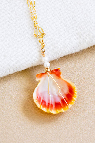 Double Mini Round Pearl & Sunrise Shell Princess Necklace