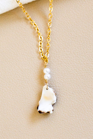 Hebrew Cone Shell Fragment & Double Mini Round Pearl Necklace