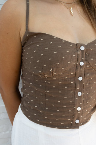 Brown Textured Polka Dot Tank Top