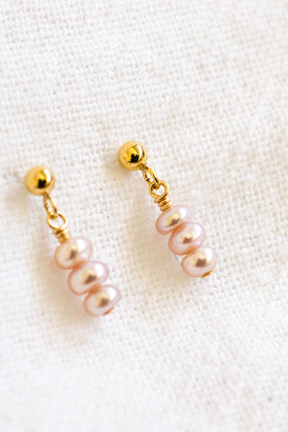 Triple Pink Mini Button Pearl Ball Studs