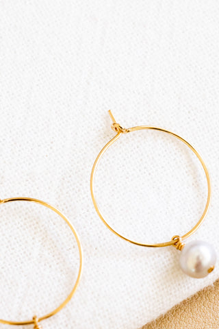 Round Silver Pearl 20mm Dainty Hoops