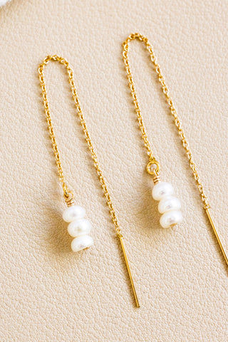 Triple Button Pearl Plain Ear Threaders