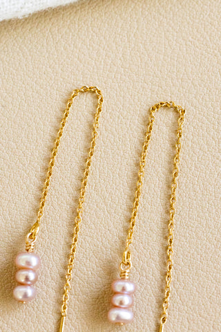 Triple Mini Pink Button Pearl Plain Ear Threaders