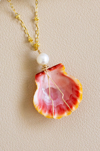 Round Pearl & Sherbert Sunrise Shell Necklace