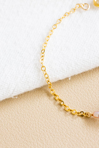 Brown/Indigo Dwarf Cone & Mini Light Pink Rice Pearl Bracelet