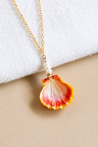 Triple Mini Button Pearl Sunrise Shell Necklace