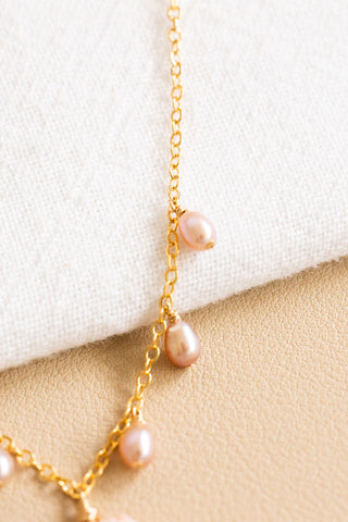 Pink Freshwater Pearl Sunrise Shell Charm Necklace