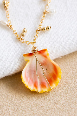 Bead, Mini Rice Pearl, & Mini Mauve Rice Pearl Sunrise Shell Necklace