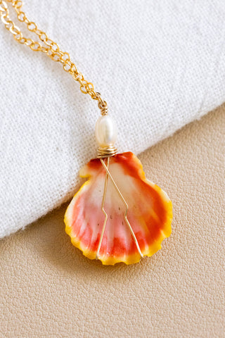 Small Pearl & Sunrise Shell Necklace