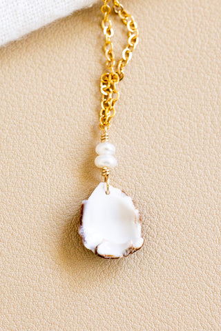 Double Mini Button Pearl & Cat Cone Fragment Necklace