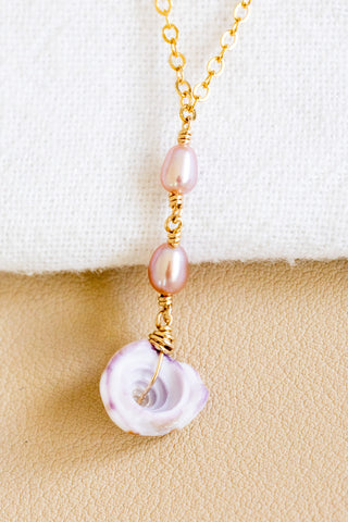 Double Pink Pearl & Puka Shell Necklace