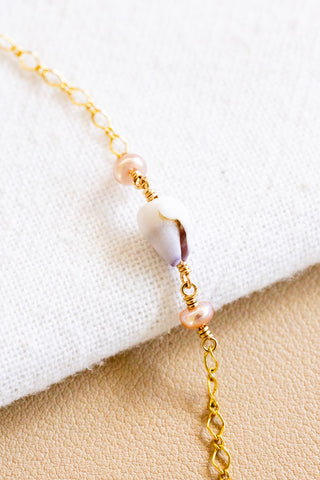 Dwarf Cone & Mini Pink Button Pearl Eliza Bracelet