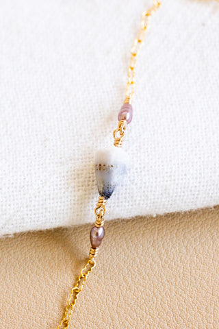 Dwarf Cone & Mini Mauve Rice Pearl Crinkle Bracelet