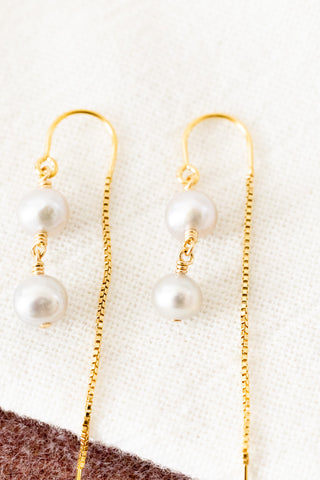 Double Silver Round Pearl U Box Ear Threaders