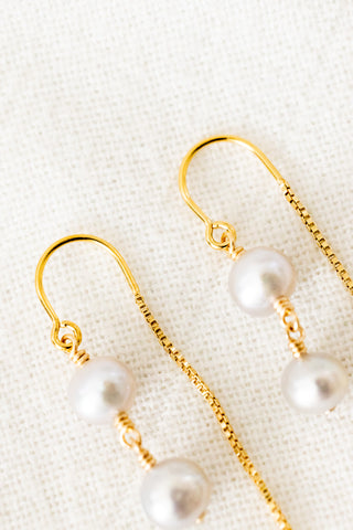 Double Silver Round Pearl U Box Ear Threaders