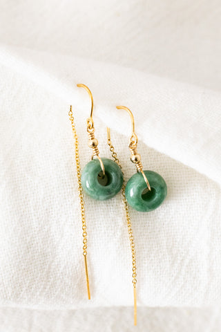 Dark Jade Donut & Bead U Plain Ear Threaders
