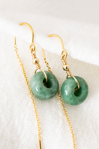 Dark Jade Donut & Bead U Plain Ear Threaders