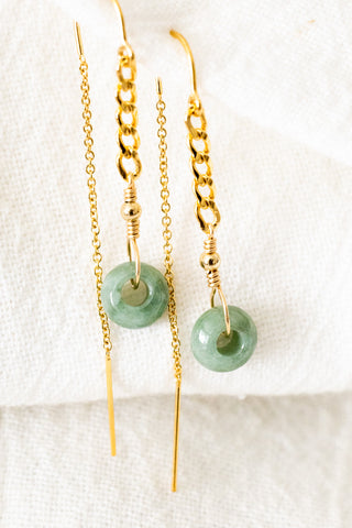 Mini Jade Donut & Bead Endless U Plain Ear Threaders