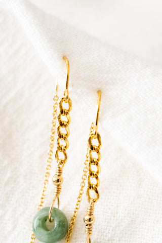 Mini Jade Donut & Bead Endless U Plain Ear Threaders