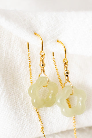 Jade Flower & Bead U Plain Ear Threaders